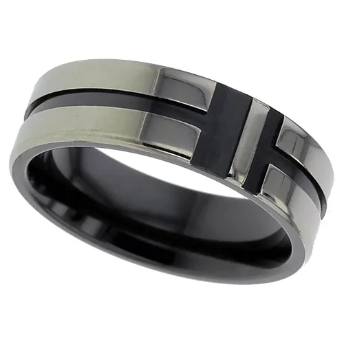 Zirconium Ring - Twin Finish with Stripe Detail